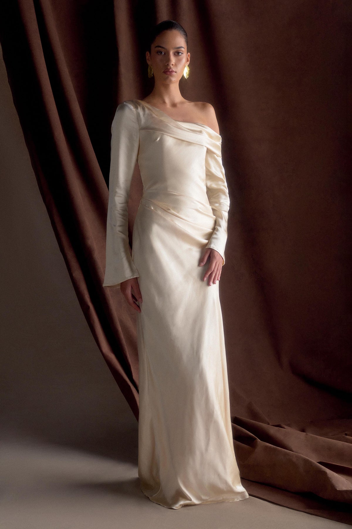 Iris Long Sleeve Satin Maxi Dress Blush Gold