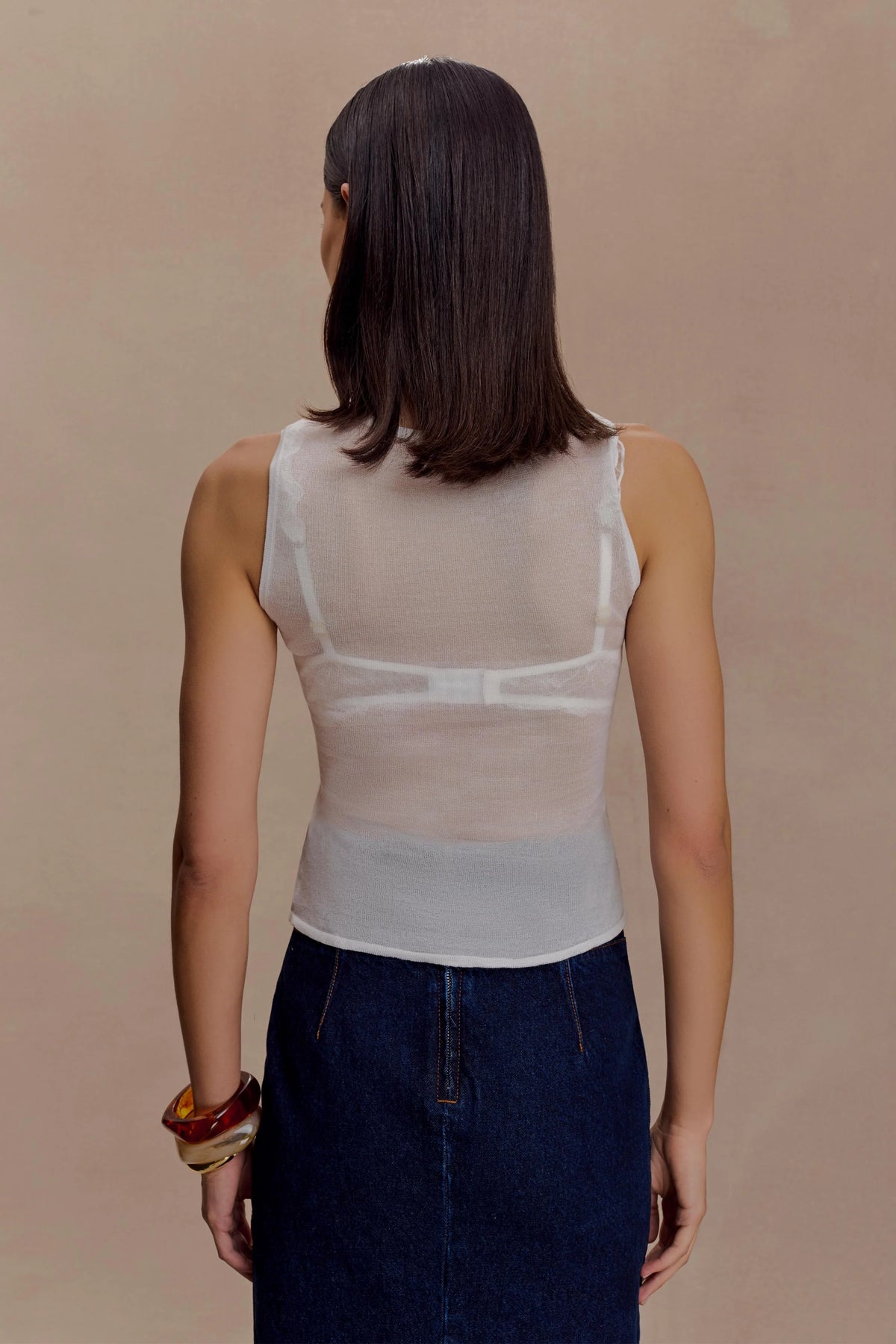 Dollie Sheer Knit Tank Top Ivory