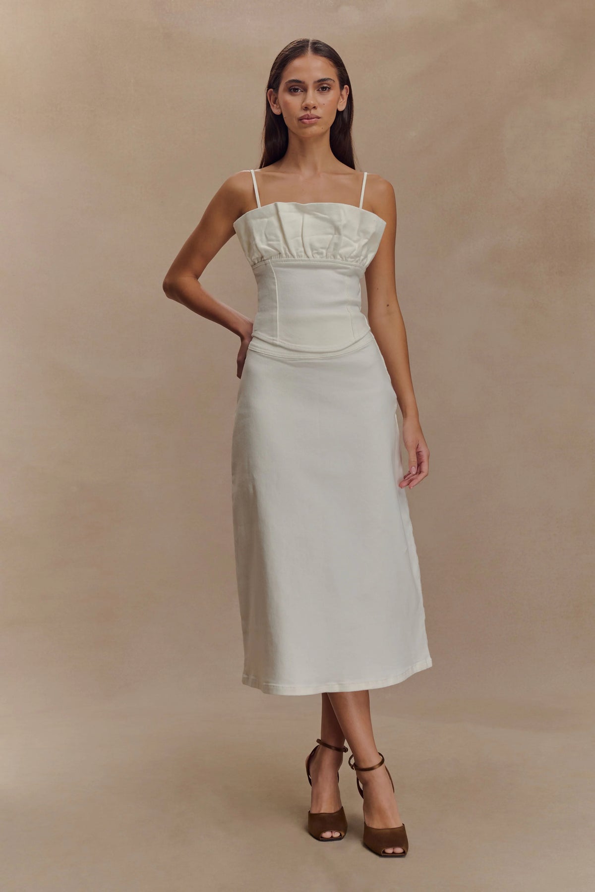 Cecilia Denim Frill Corset White