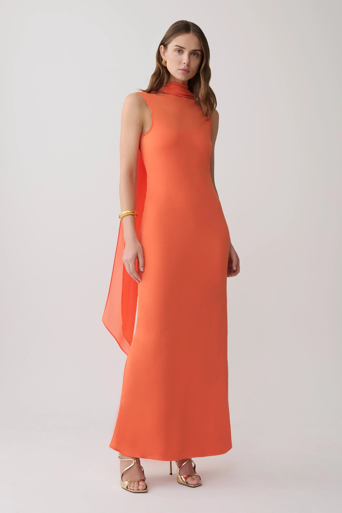 Dakota Chiffon Maxi Dress With Scarf Orange
