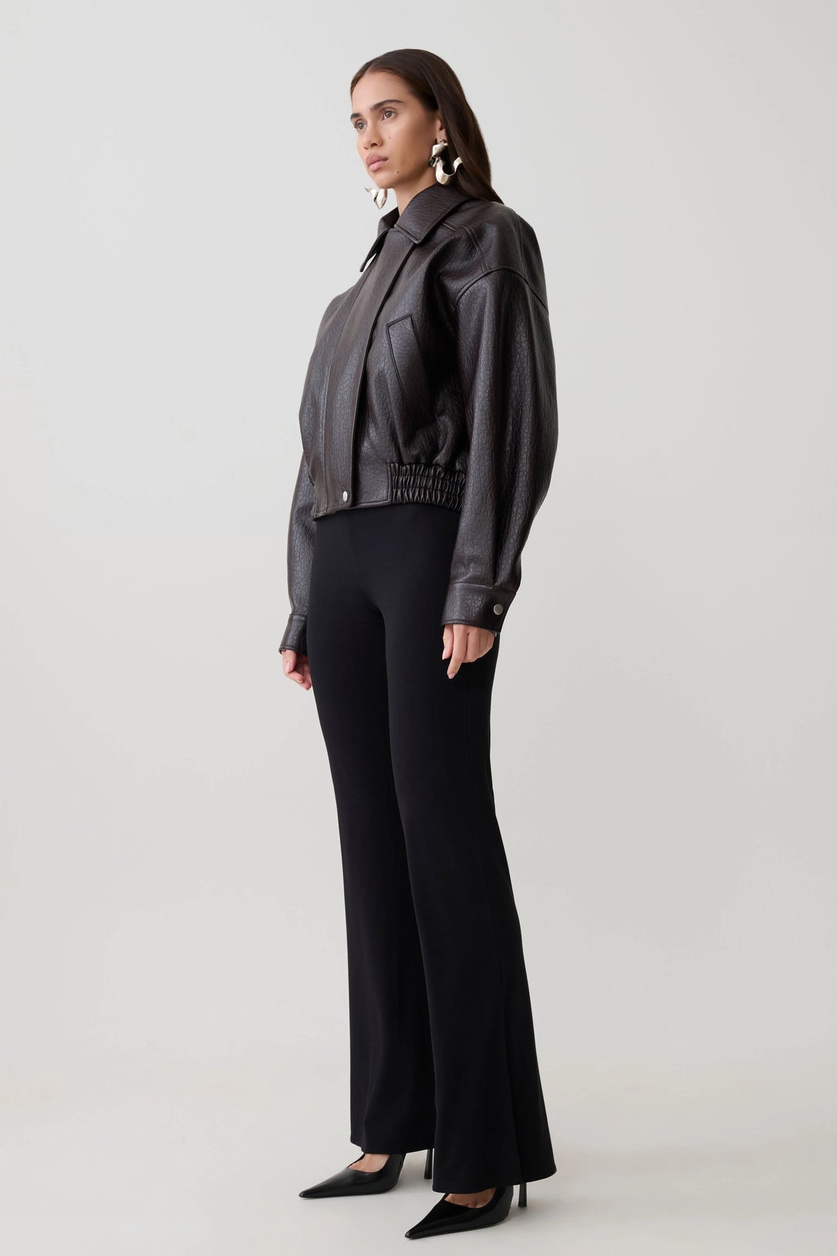Paige Faux Leather Cropped Jacket Cherry Brown