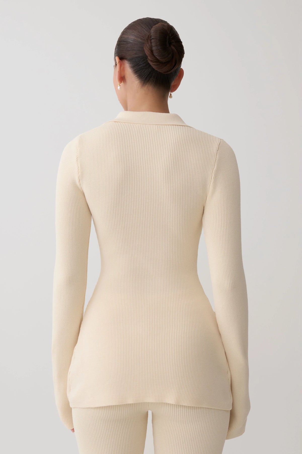 Suzie Ribbed Long Sleeve Longline Top Ivory