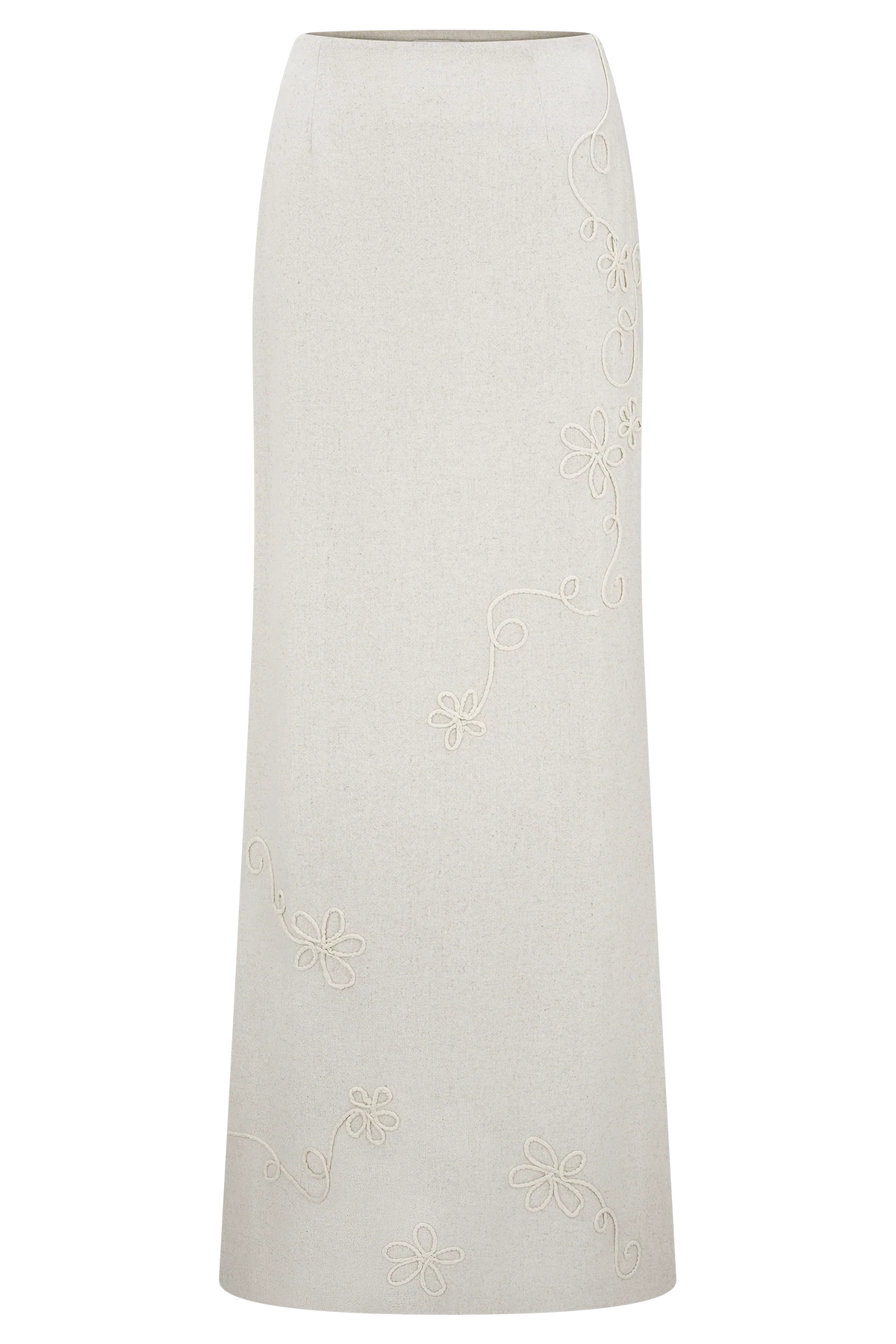 Casey Linen Embroidered Maxi Skirt Natural