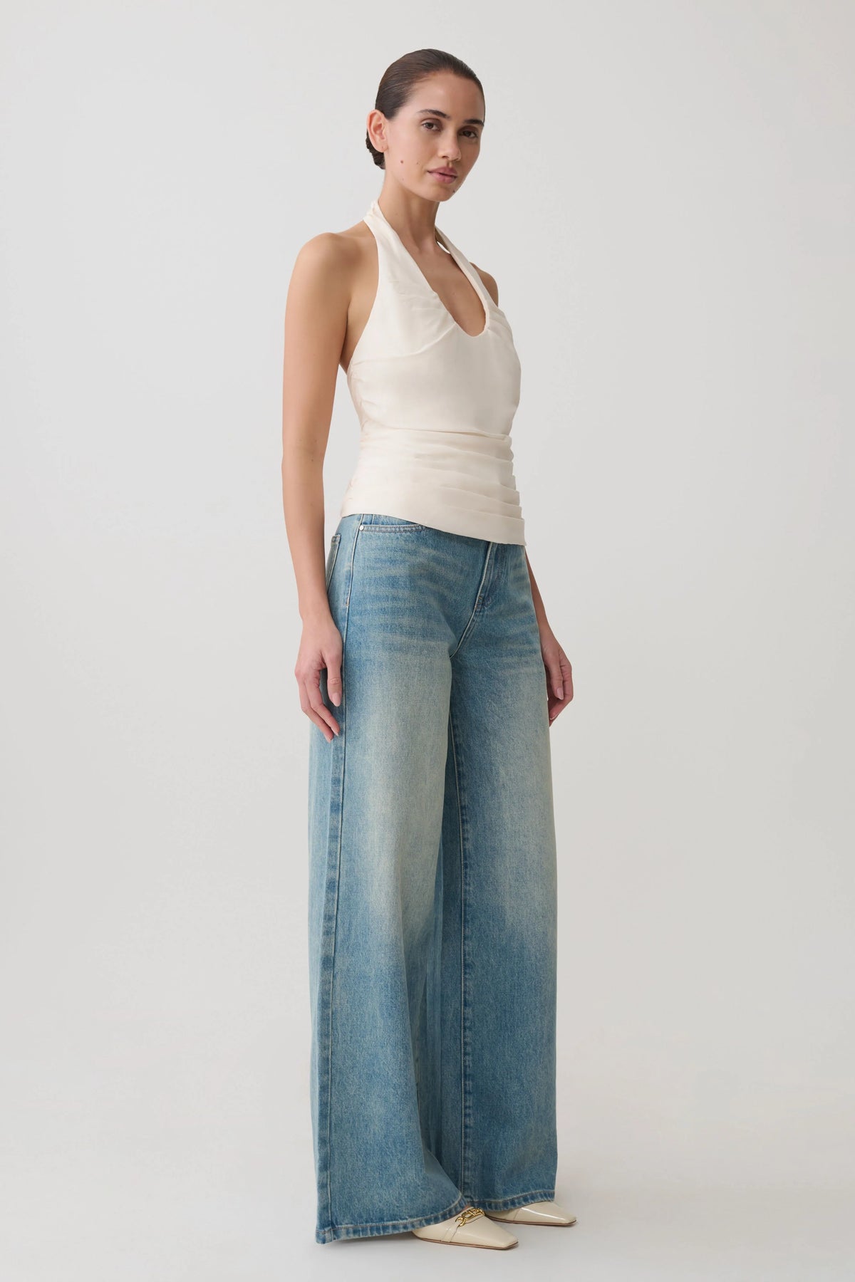 Daniela Ruched Halter Top Ivory