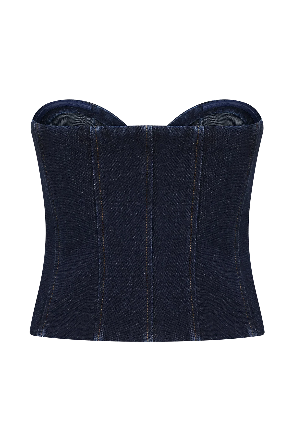 Tully Strapless Topstitch Denim Top Indigo Blue