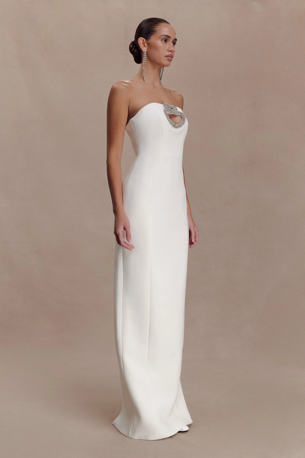 Hilda Embellished Strapless Maxi Dress White
