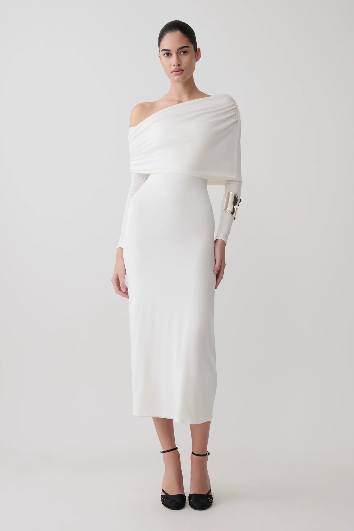 Corinna Modal One Shoulder Midi Dress White