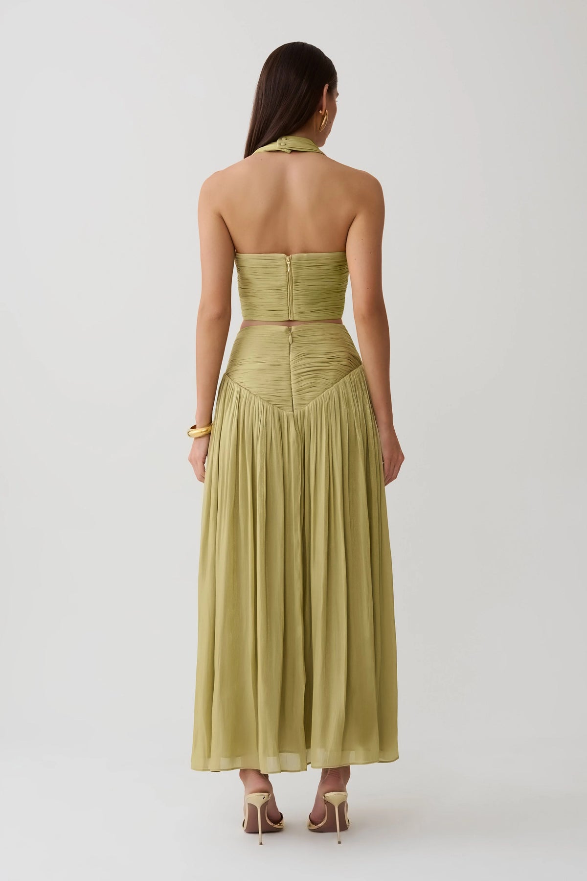 Makena Gathered V Neck Top Green
