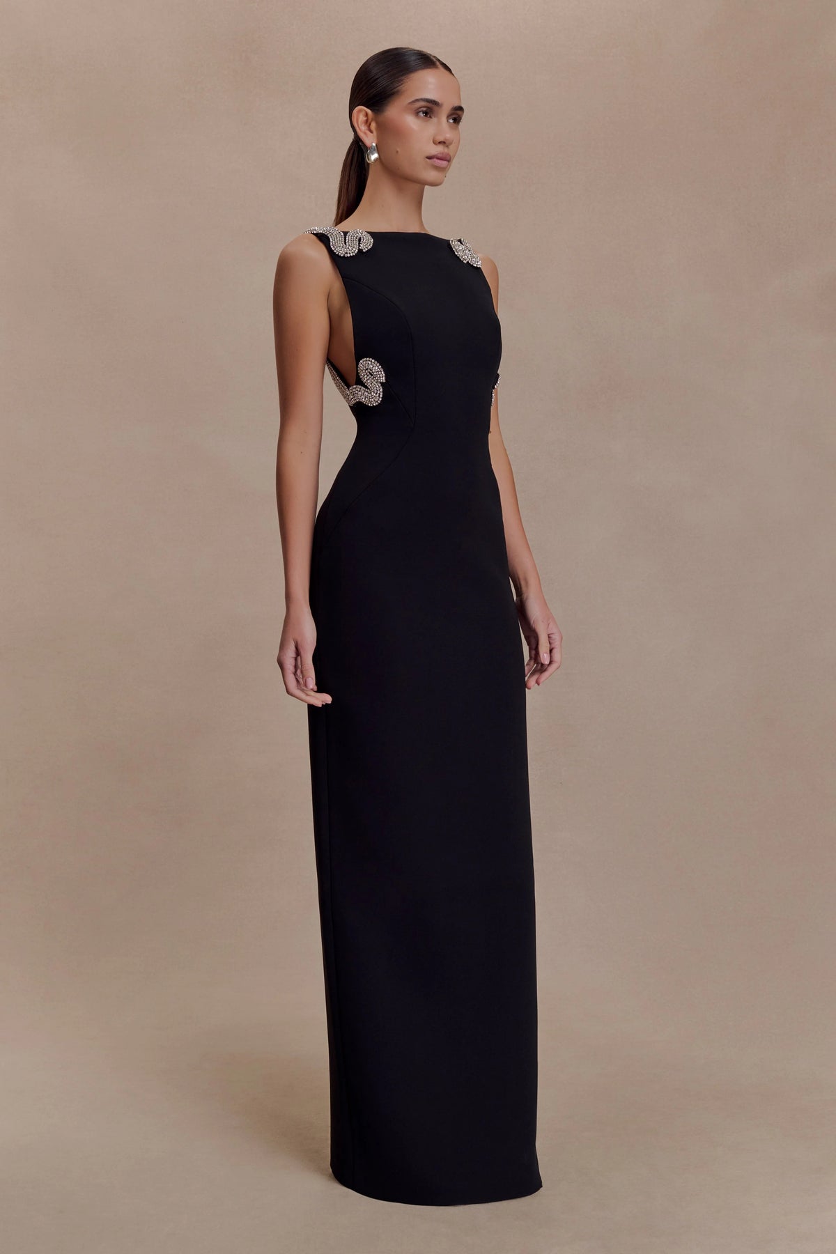 Lorde Embellished Crepe Maxi Dress Black