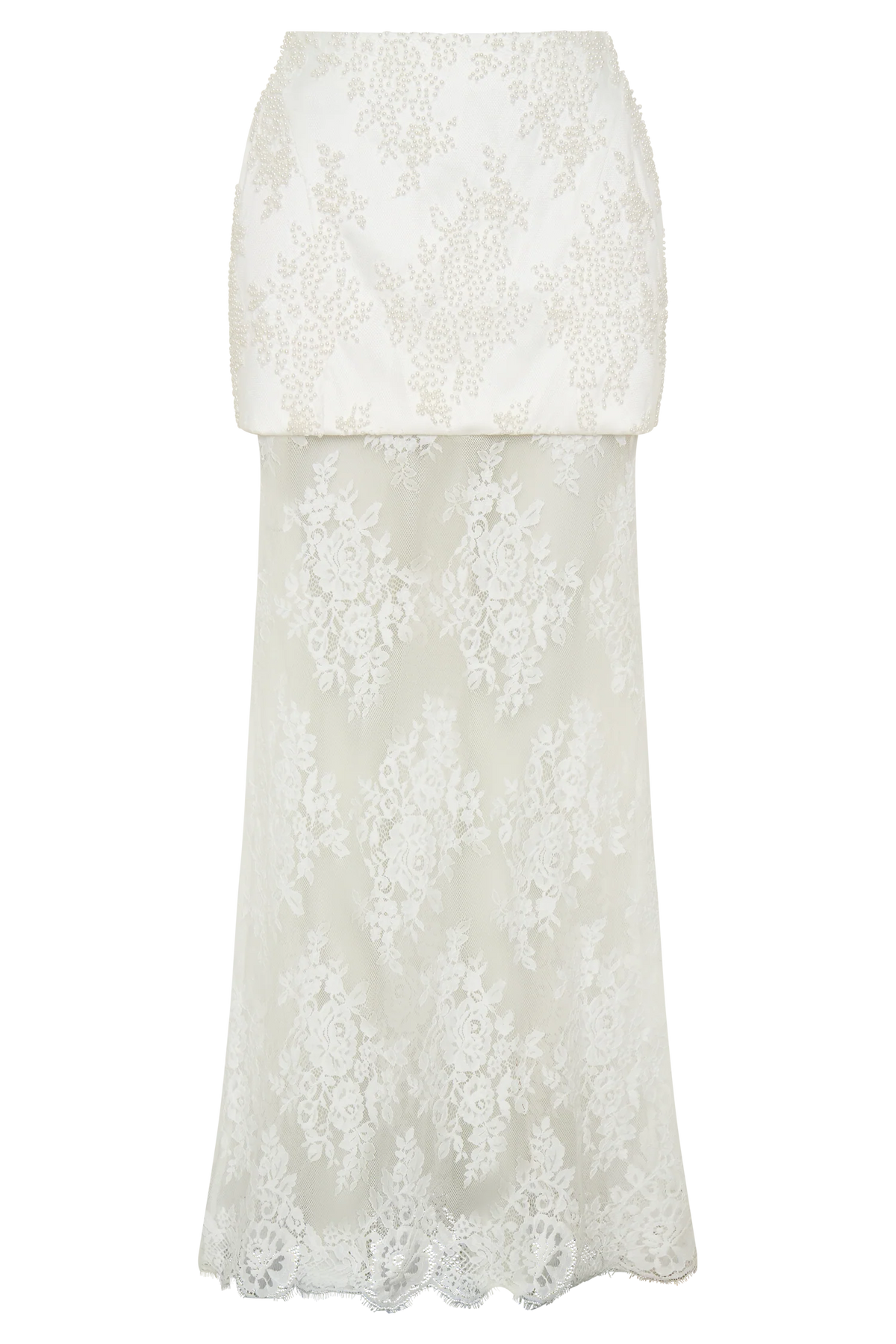 Camille Beaded Satin And Lace Maxi Skirt Ivory