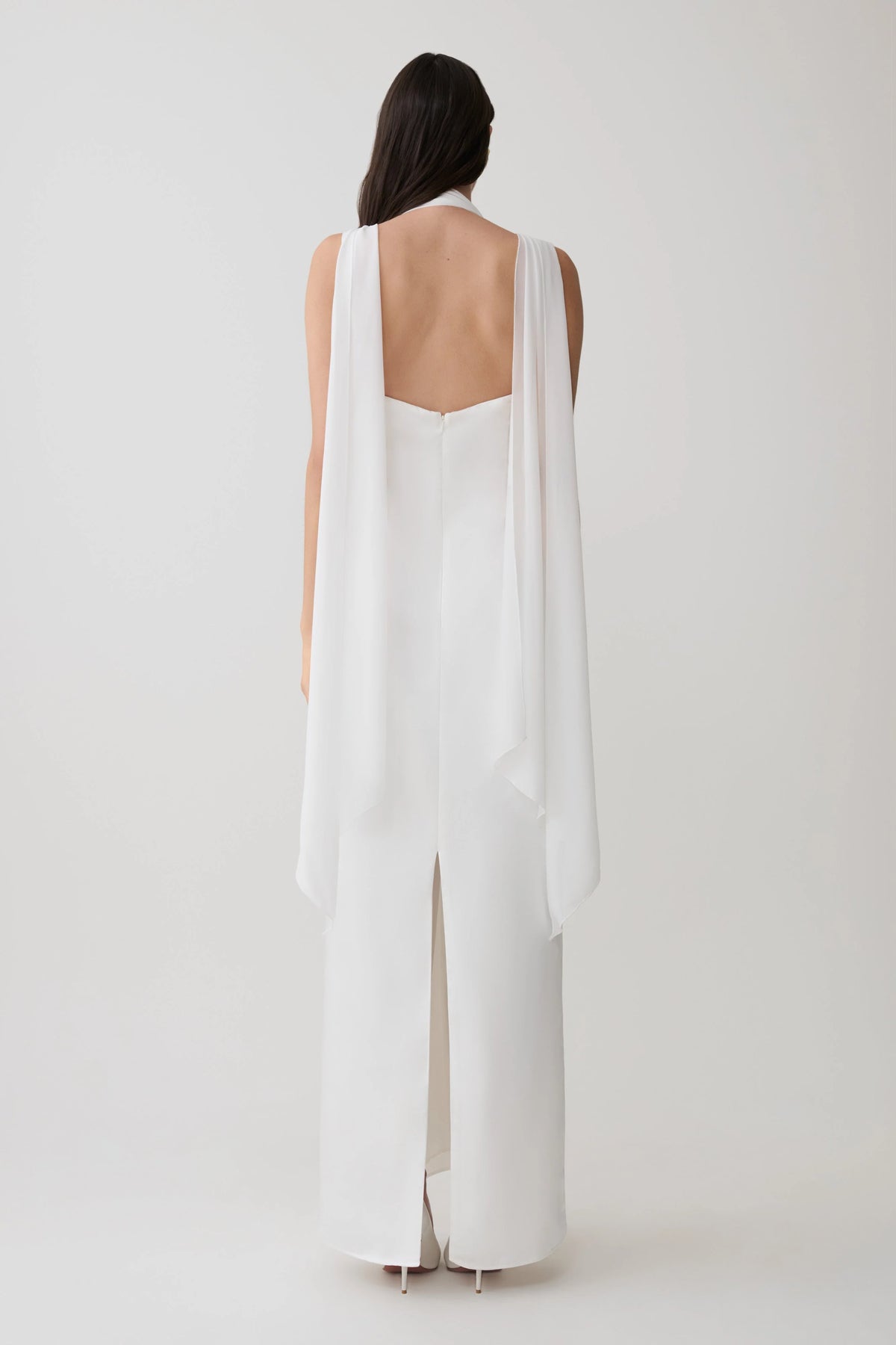 Myla Draped Shoulders Satin Maxi Dress White