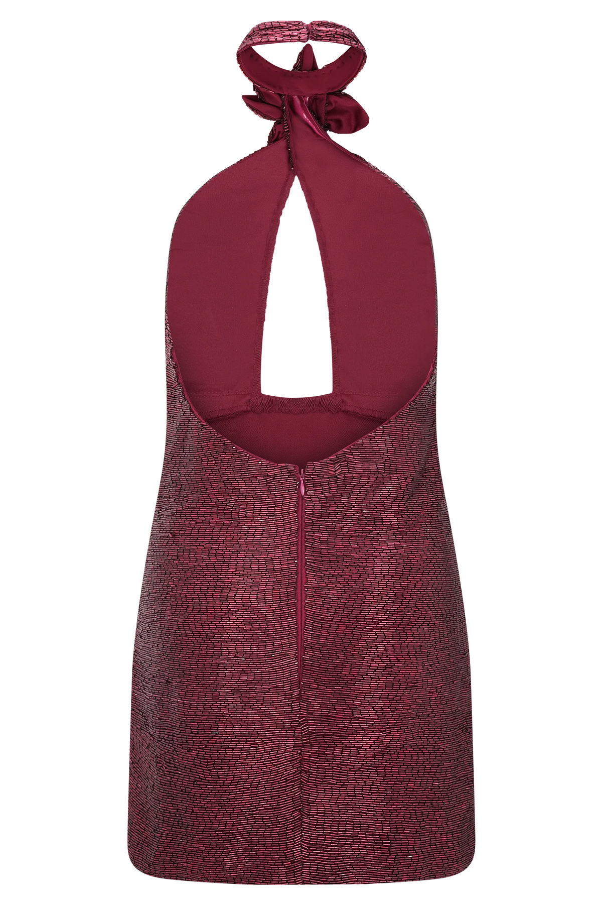 Nylah Beaded Halter Mini Dress Burgundy