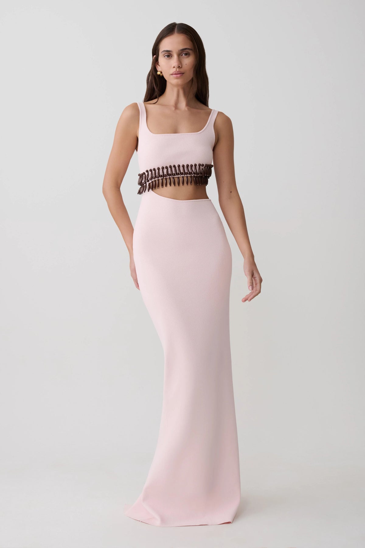 Ruvic Knit Maxi Beaded Dress Baby Pink