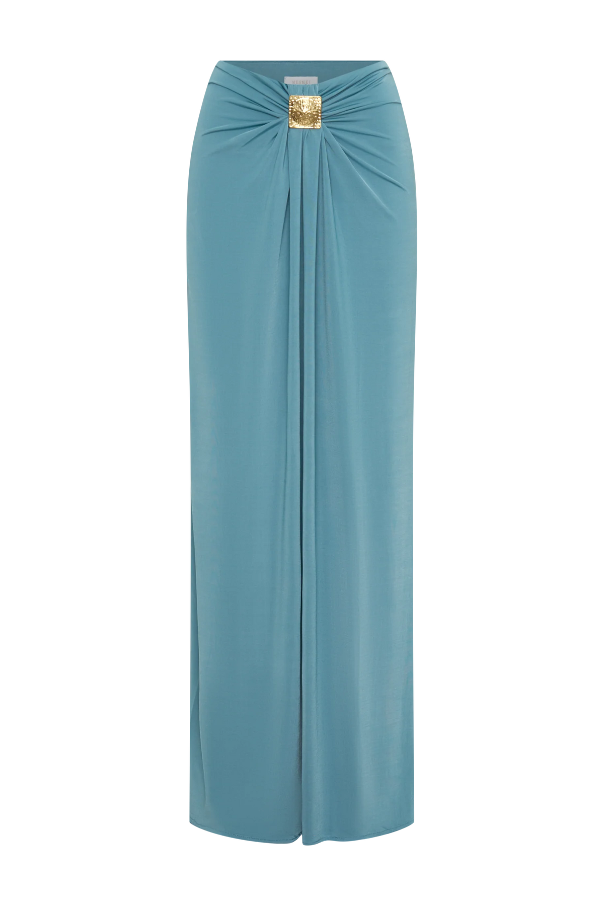 Erina Slinky Ruched Maxi Skirt With Hardware Teal
