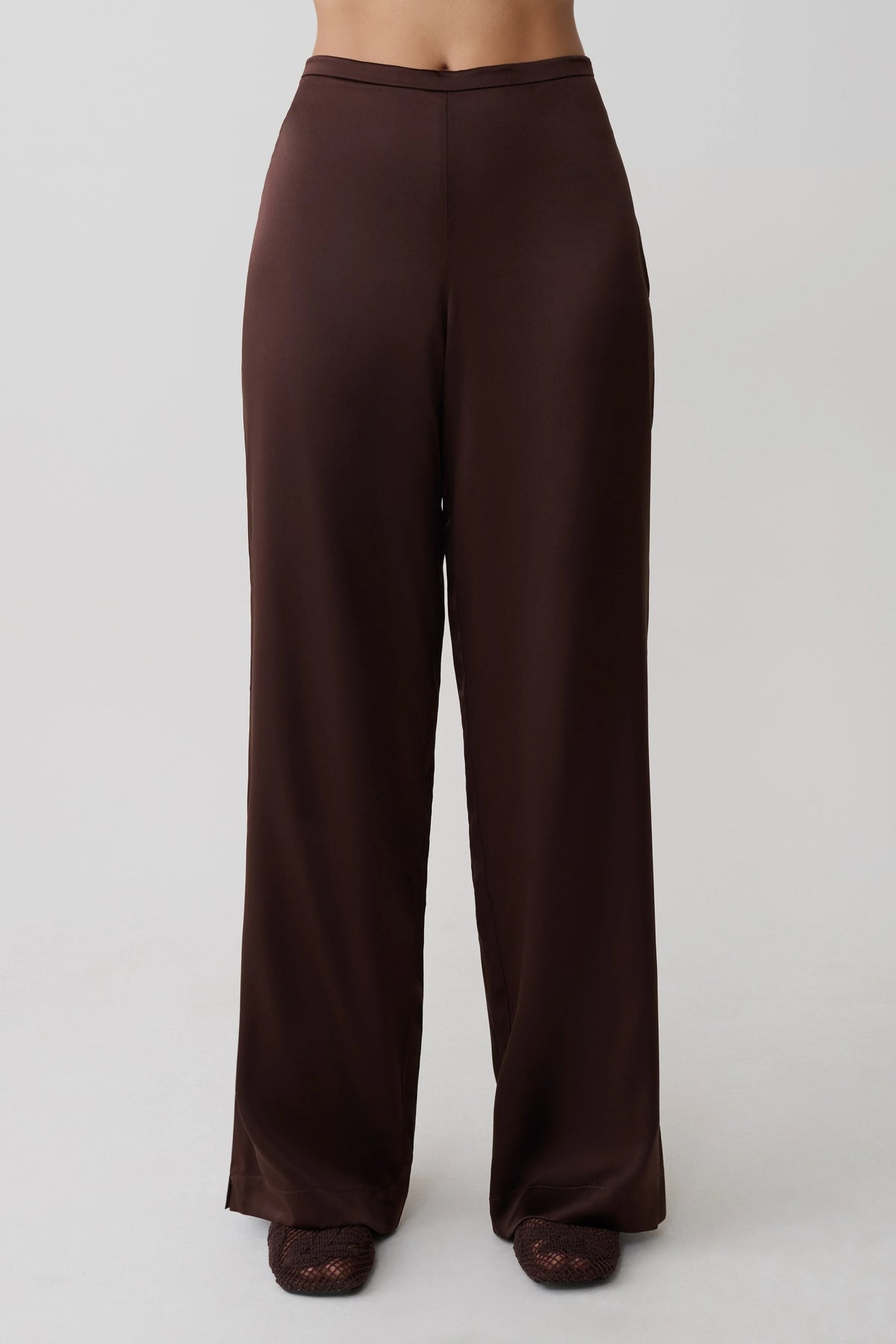 Kayla Silk Blend Straight Leg Pants Dark Chocolate