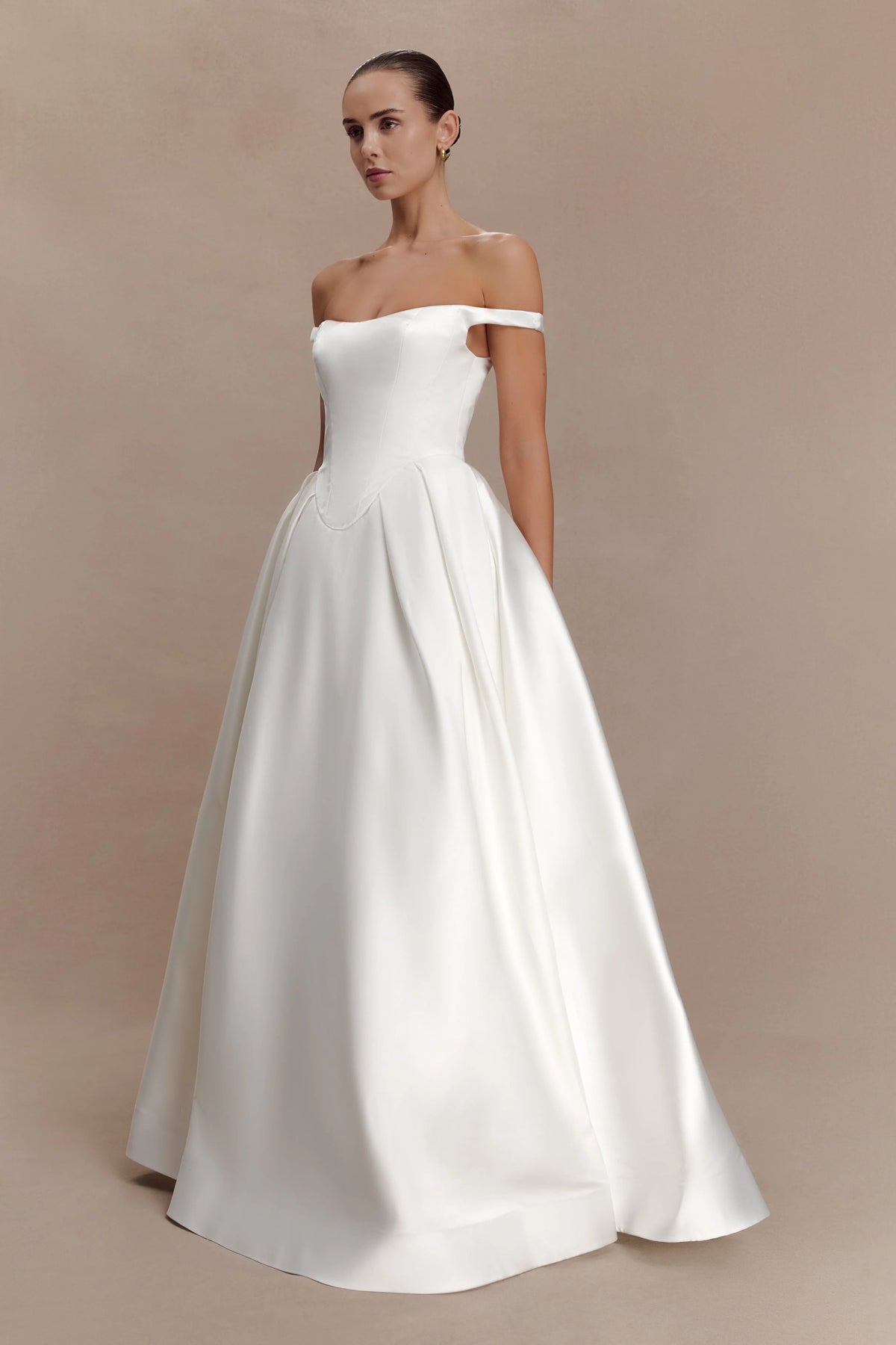 Willow Off Shoulder Satin Maxi Gown White