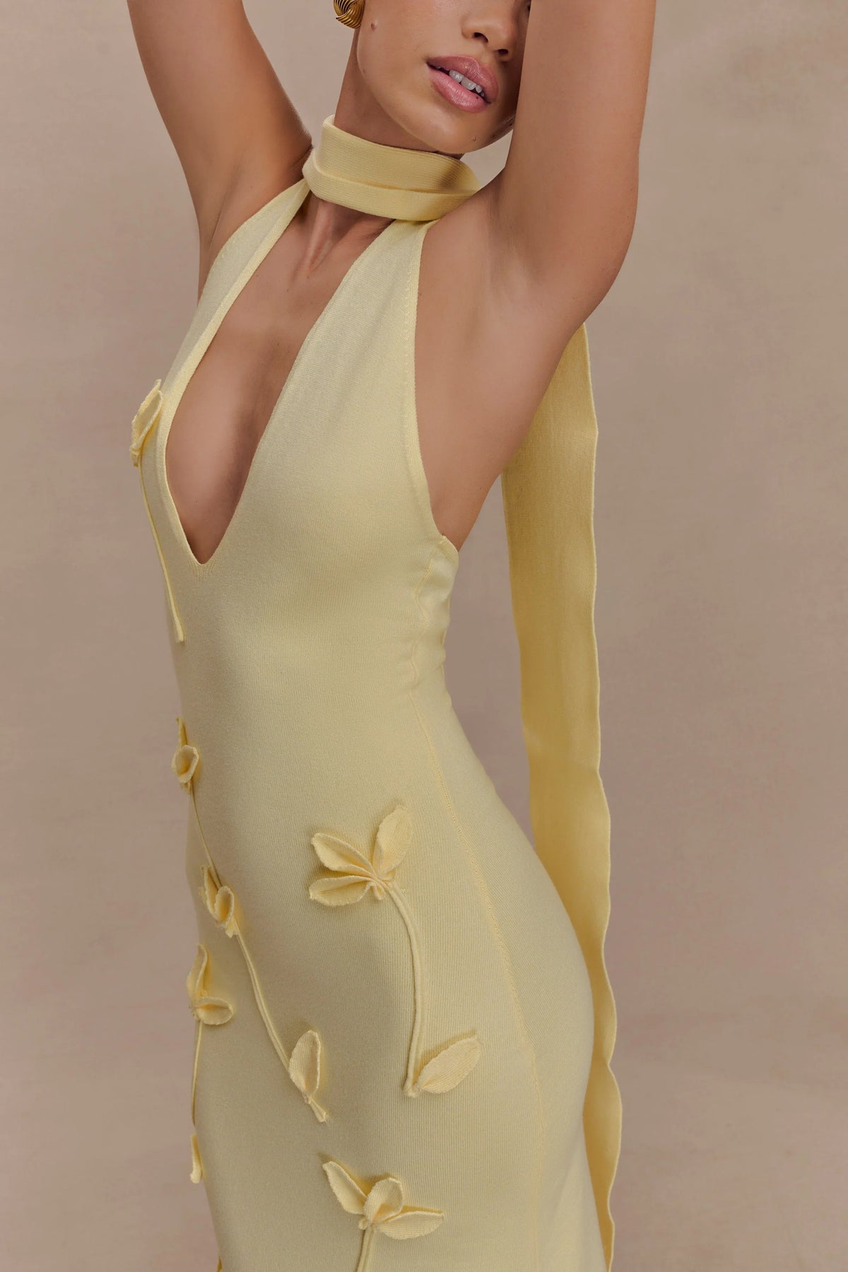Wynn Floral Knit Midi Dress Lemon