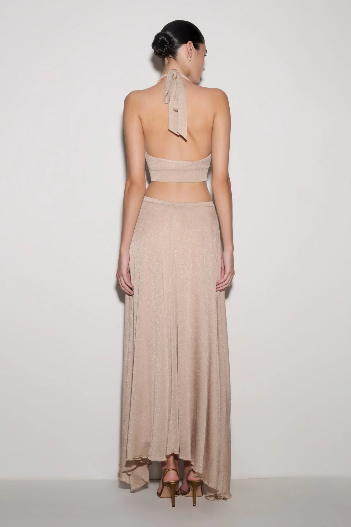 Nola Draped Lurex Halter Top Gold