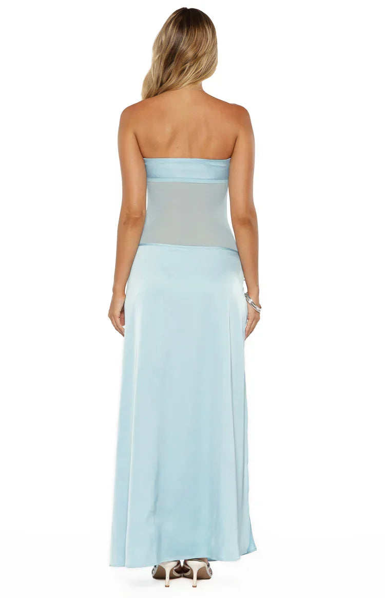 Lidia Blue Wrap Front Maxi Dress