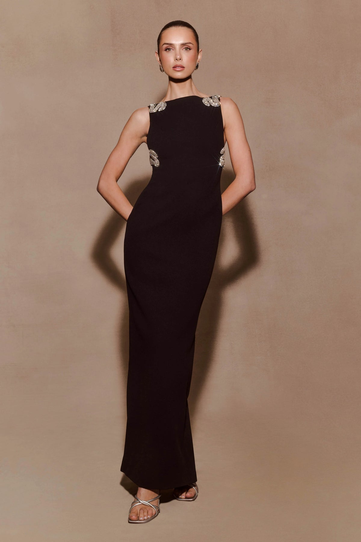 Lorde Embellished Crepe Maxi Dress Black