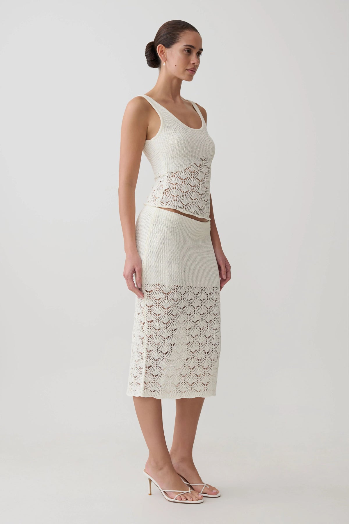Atlantis Crochet Knit Midi Skirt White