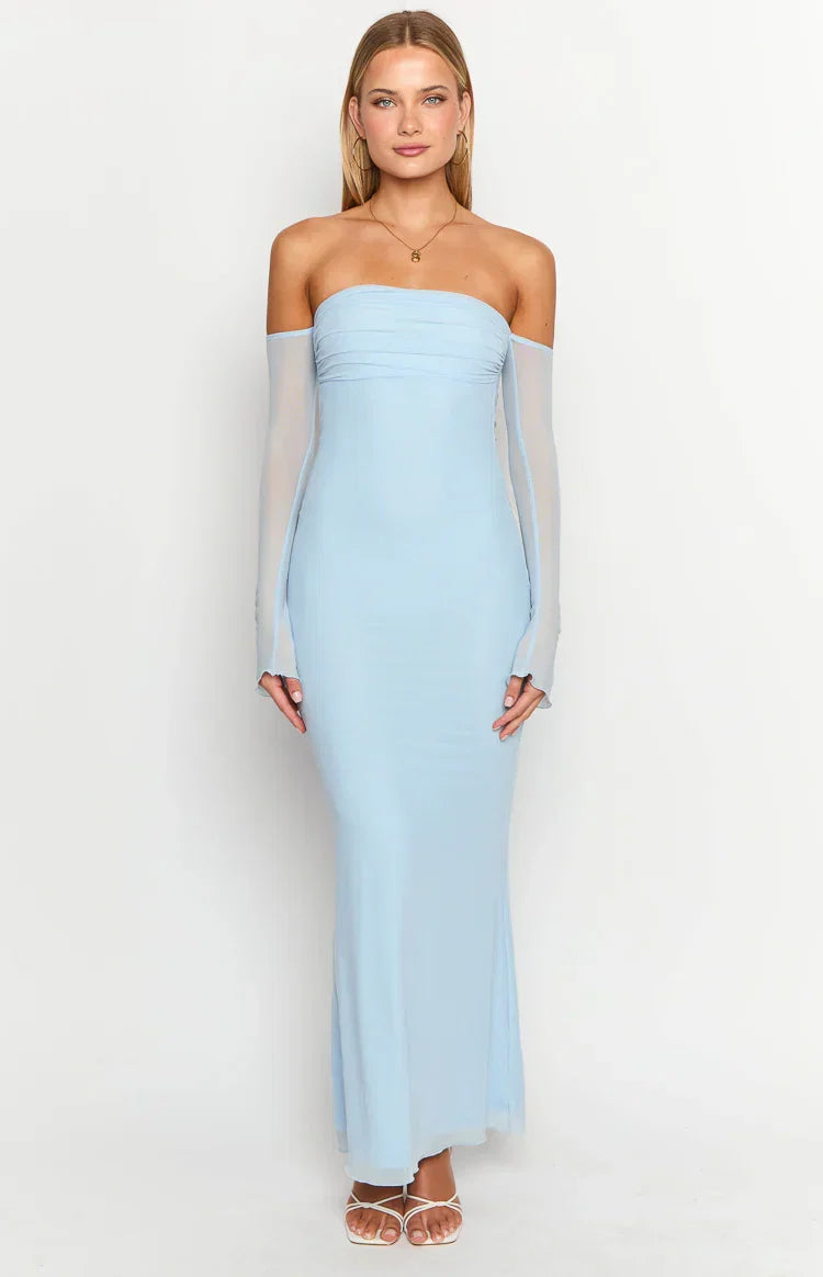 Odette Light Blue Long Sleeve Formal Maxi Dress