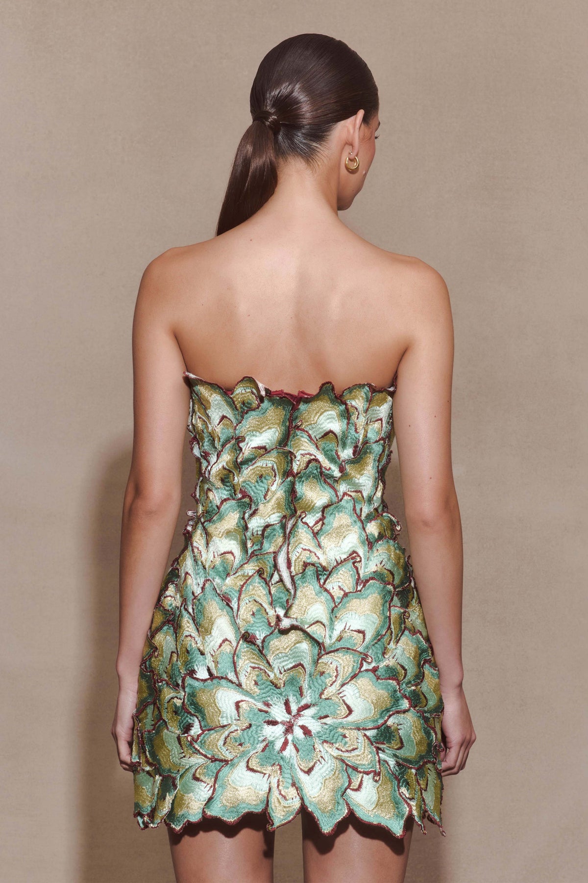 Juniper Hand Embroidered Floral Mini Dress Gold Teal