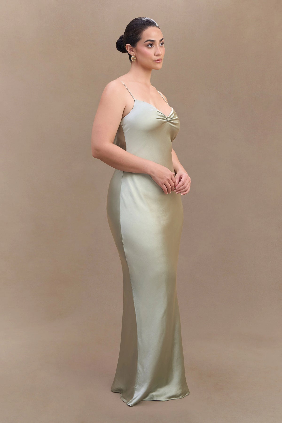 Lilly Sweetheart Satin Maxi Dress Sage