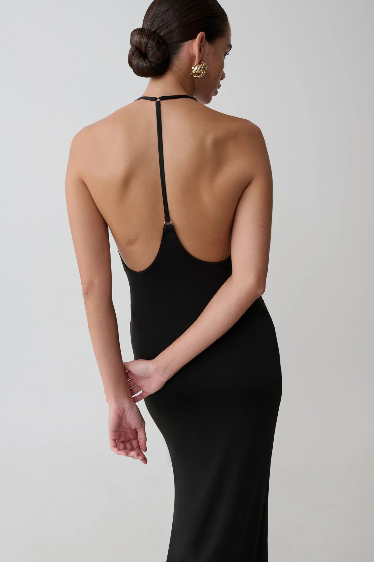 Hana Slinky Plunge Maxi Dress Black