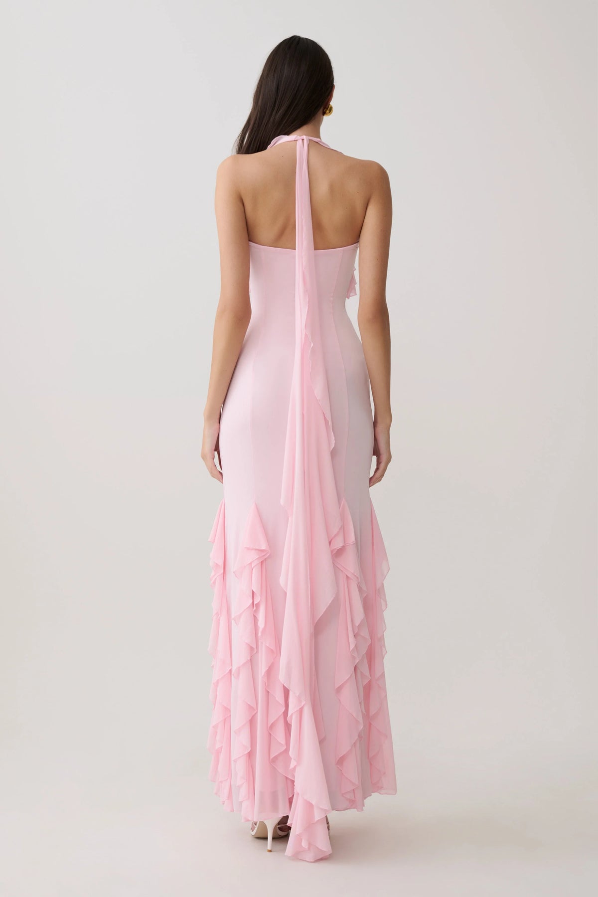 Etta Ruffle Slinky Maxi Dress Pale Pink