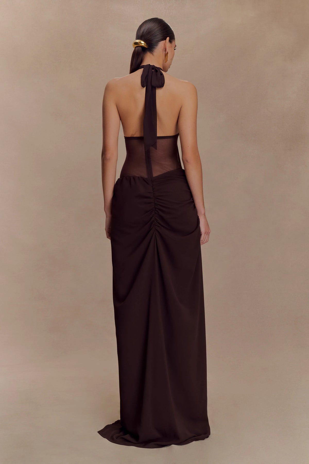 Jonna Chiffon And Mesh Maxi Dress Dark Chocolate
