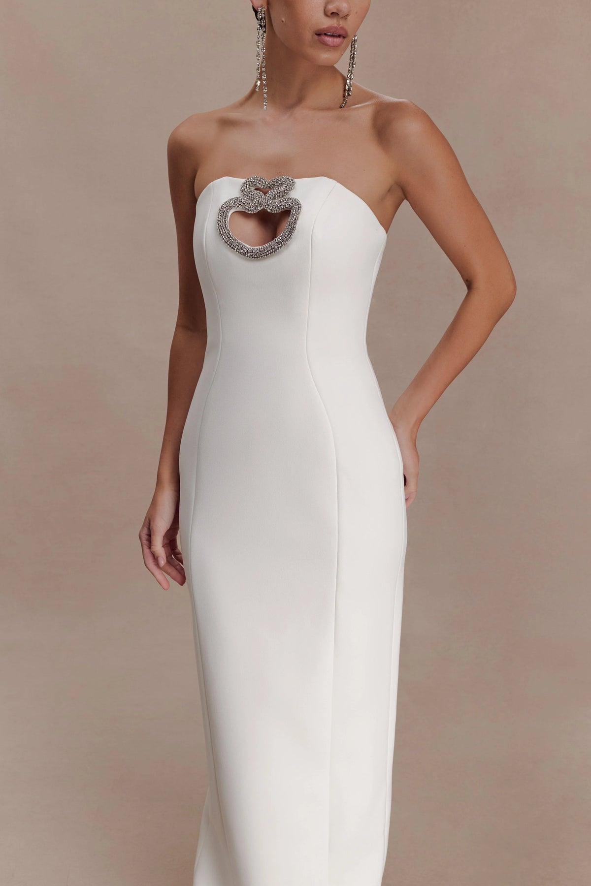 Hilda Embellished Strapless Maxi Dress White