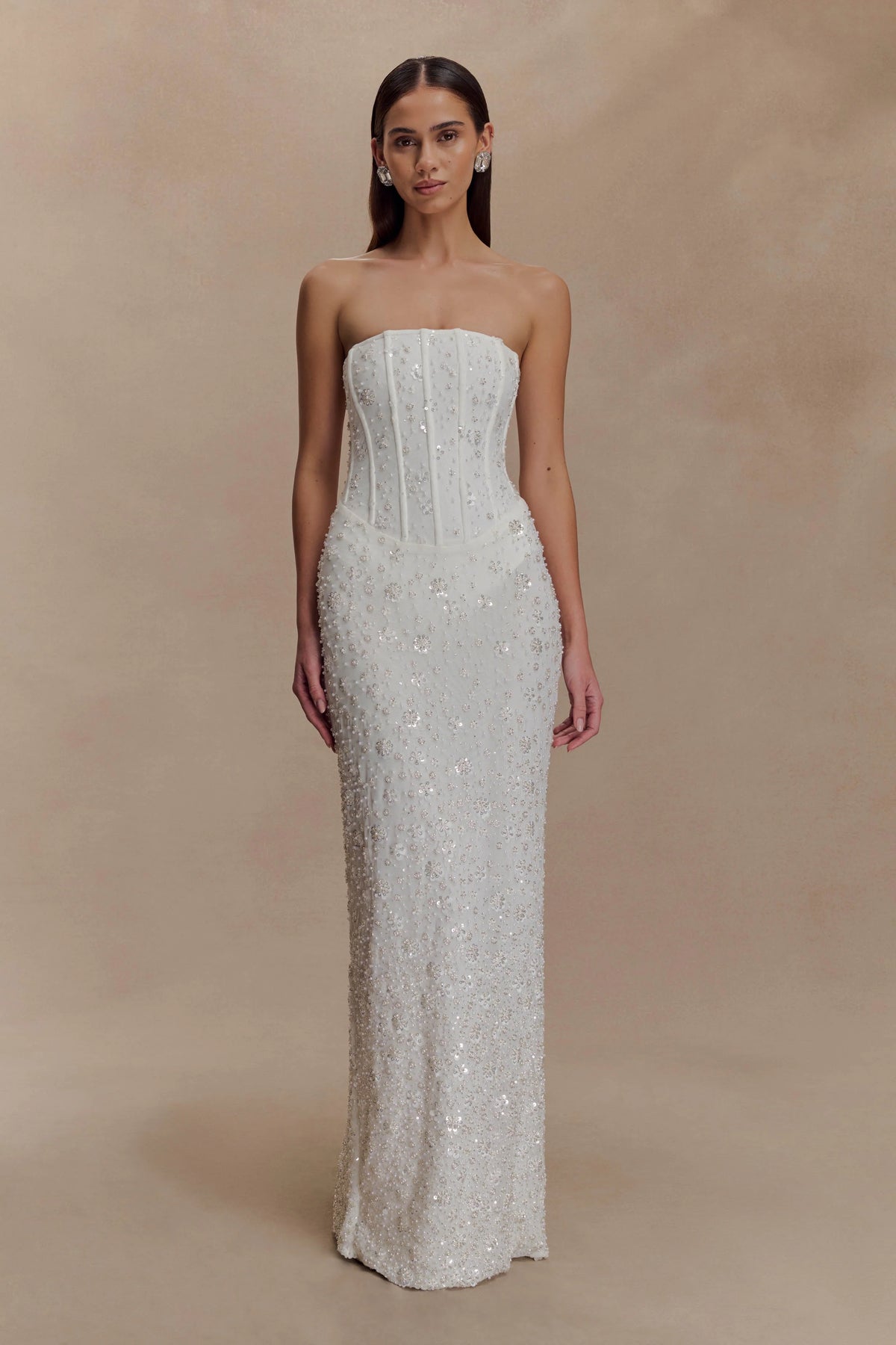 Gemma Strapless Embellished Maxi Dress Ivory