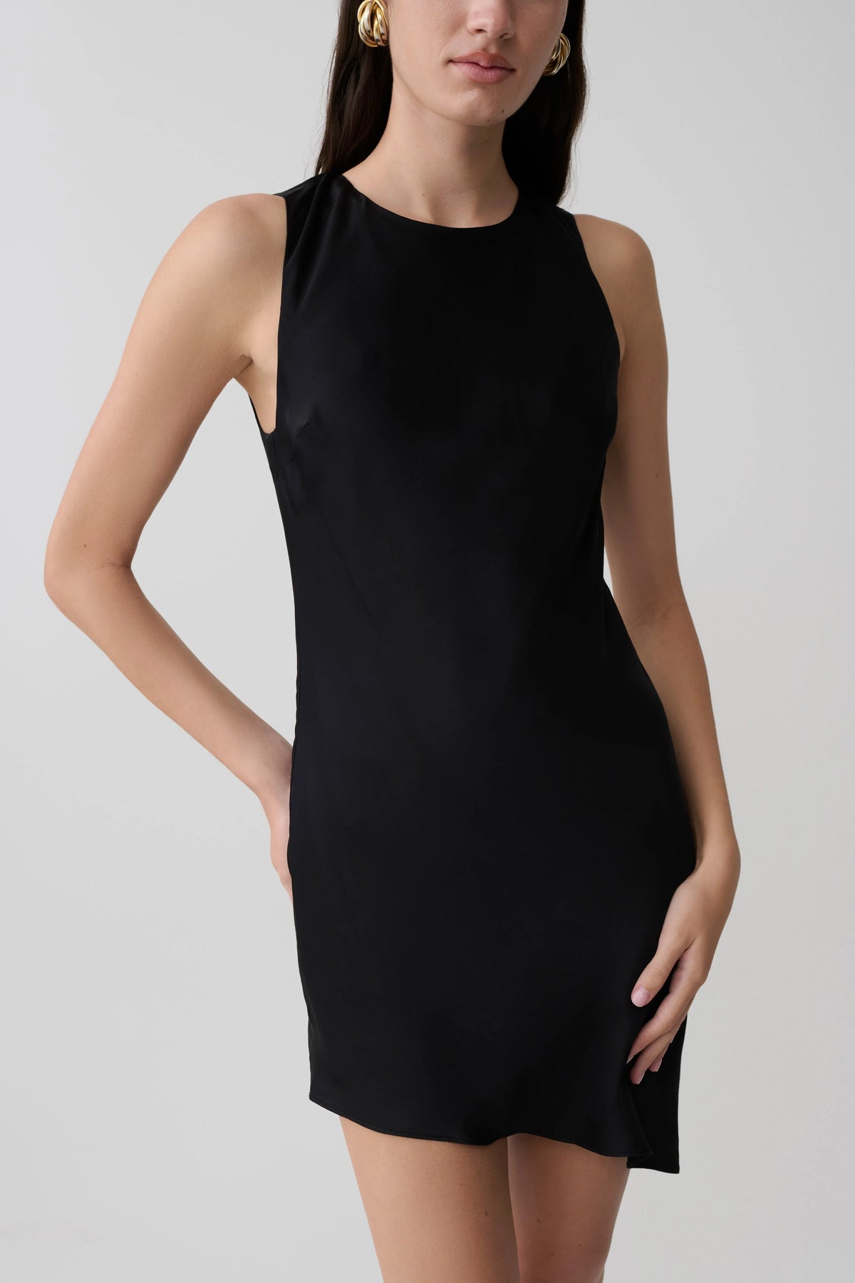 Kaylee Cowl Back Asymmetric Mini Dress Black