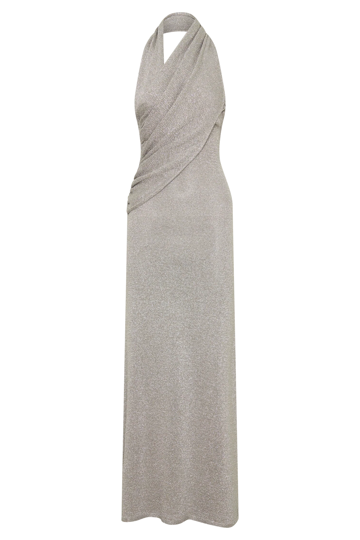 Elma Lurex Knit Halter Maxi Dress Silver