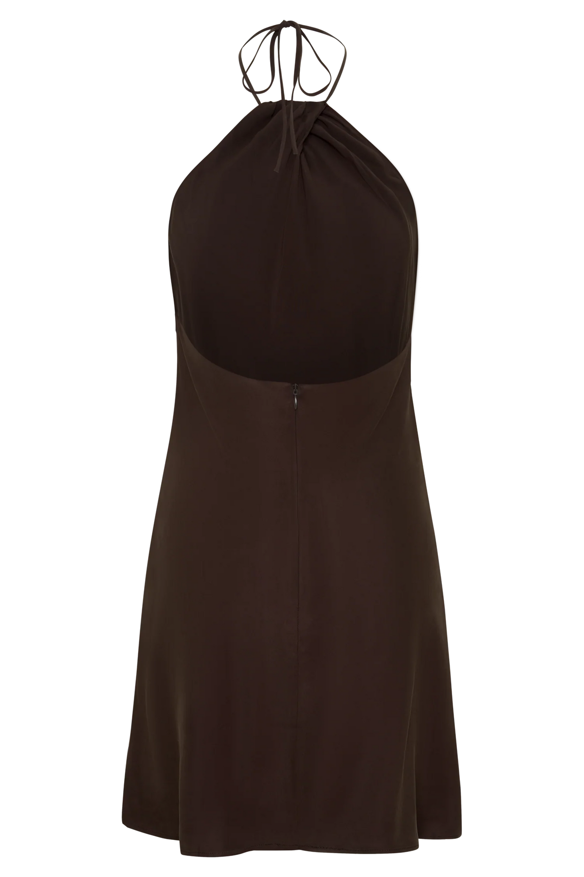 Maggie Cupro Halter Mini Dress Dark Chocolate