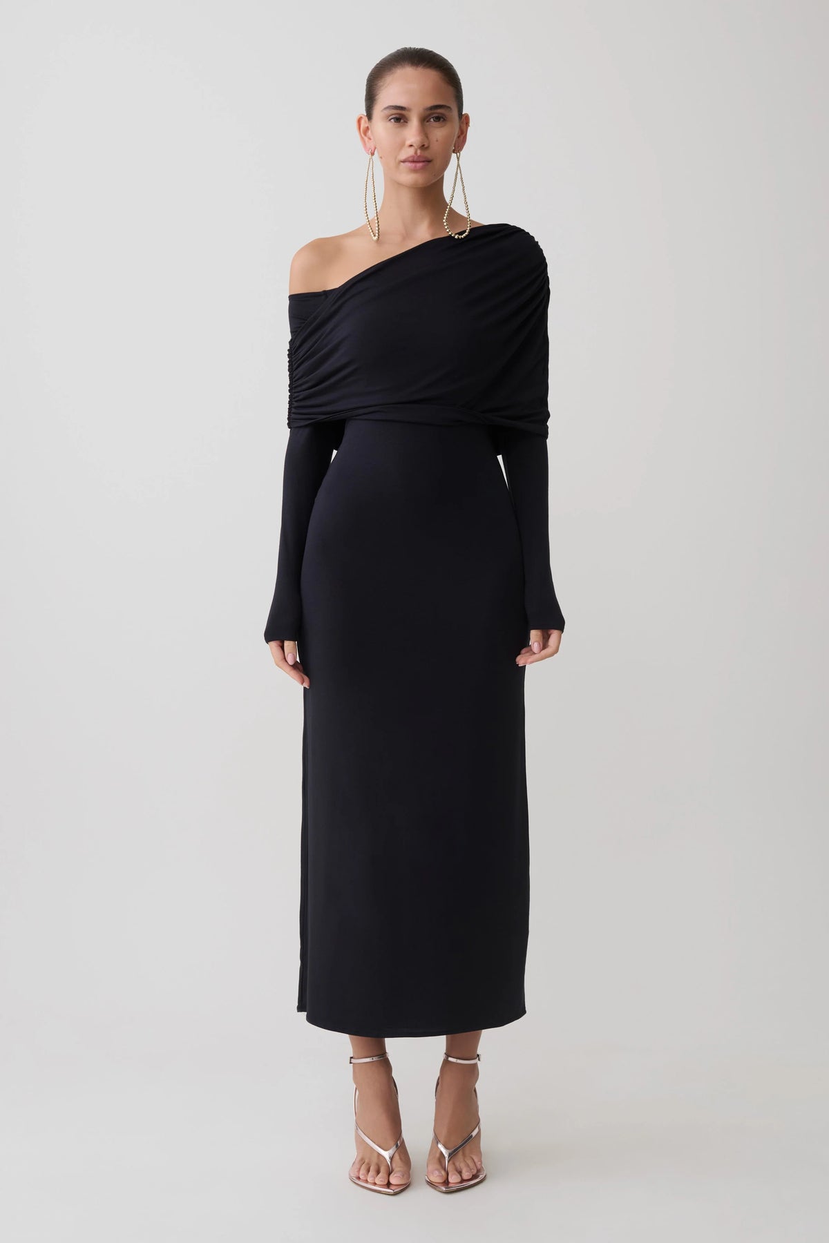 Corinna Modal One Shoulder Midi Dress Black