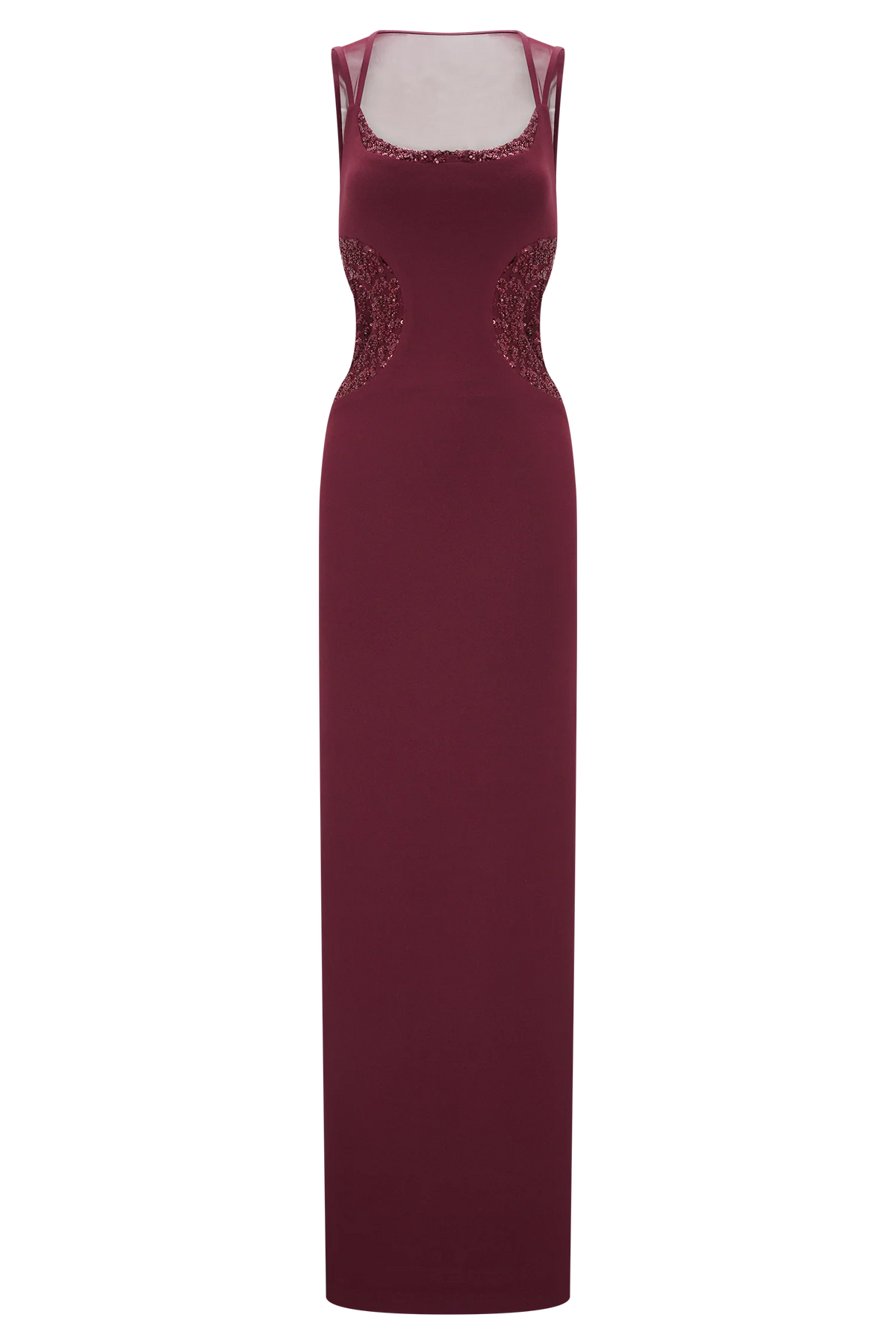 Angelique Beaded Crepe Maxi Dress Wine