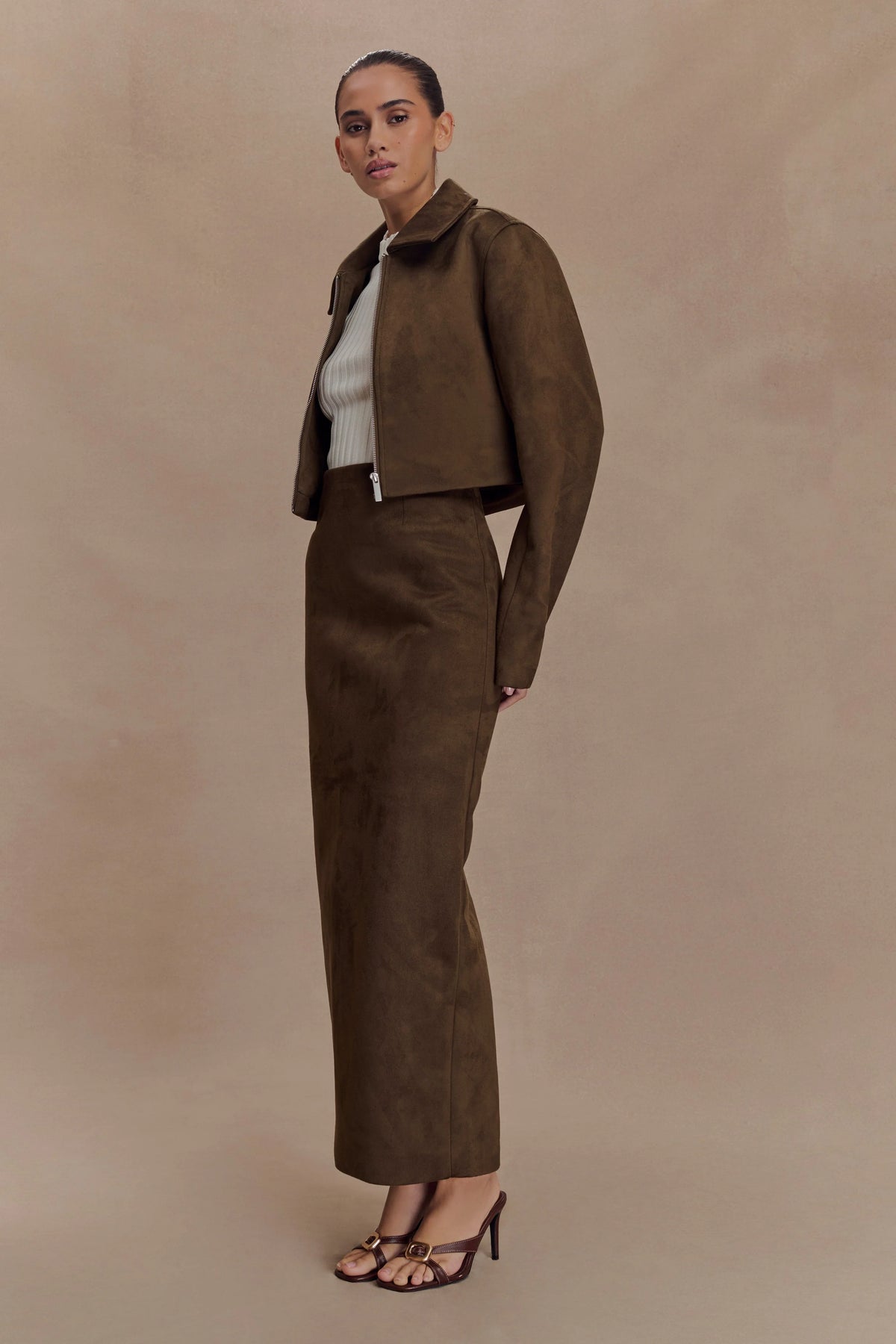 Hayes Faux Suede Collared Jacket Chocolate