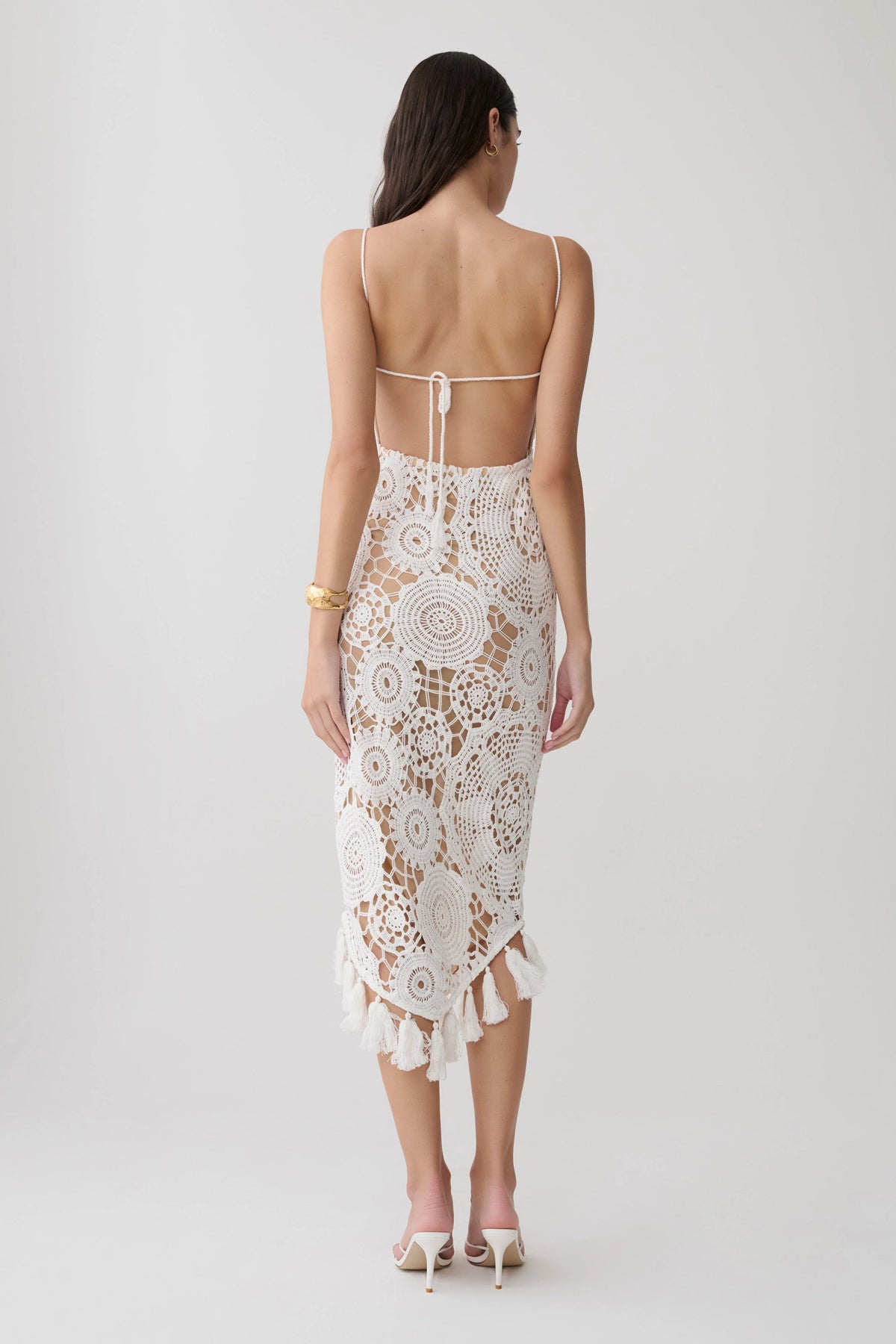 Delta Crochet Halter Midi Dress White