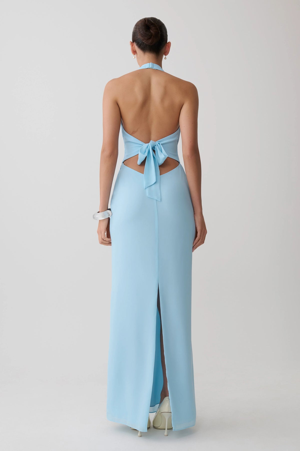 Valentina Chiffon Halter Maxi Dress Pale Blue