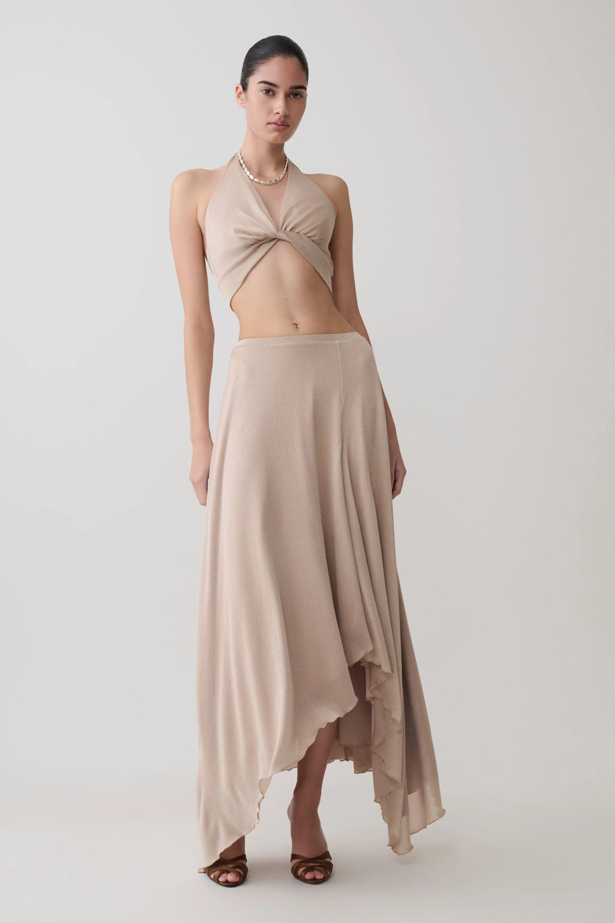 Nola Draped Lurex Halter Top Gold