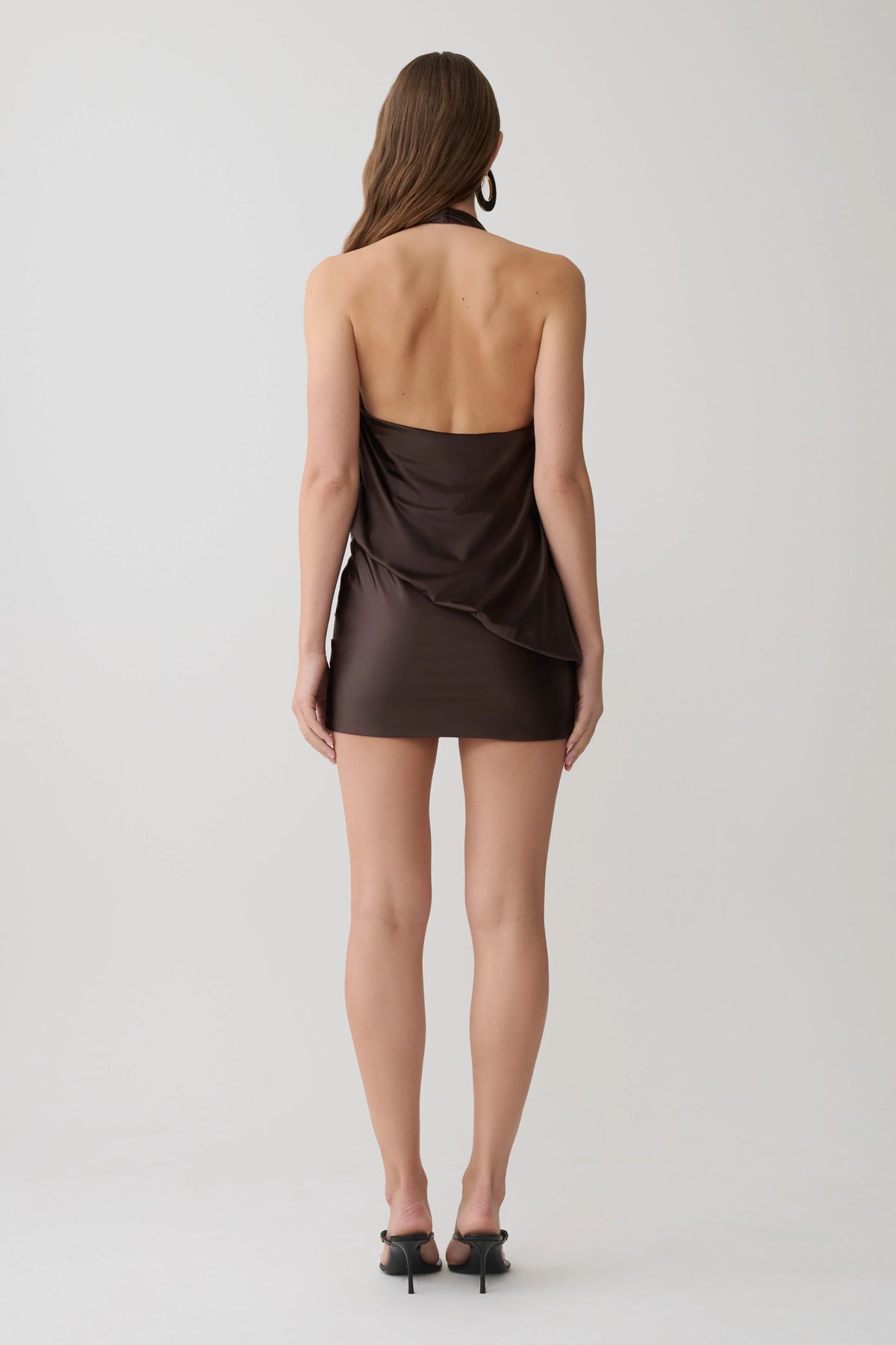 Arabel Draped Halter Mini Dress Chocolate