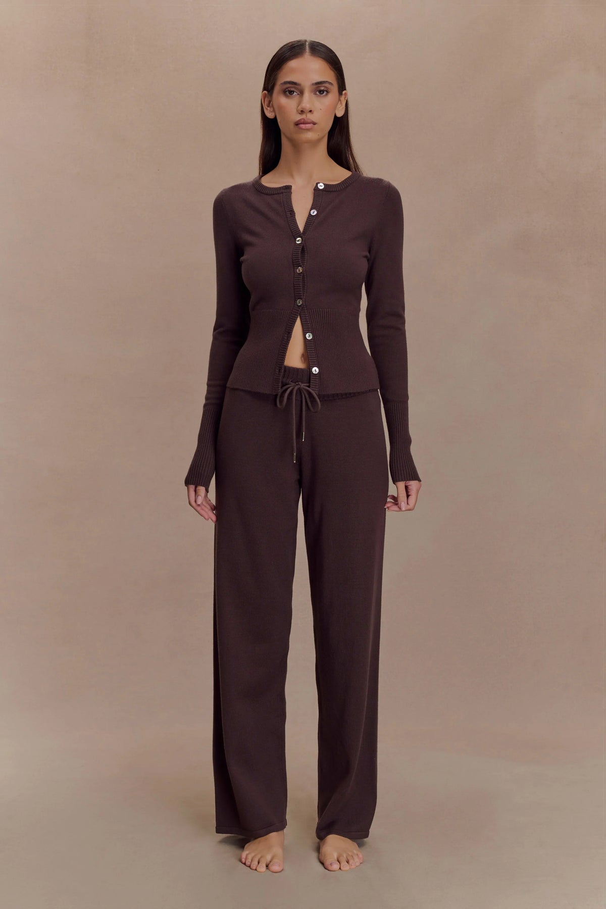 Reese Fitted Knit Cardigan Dark Chocolate