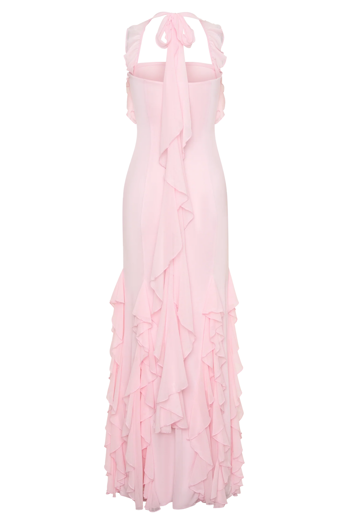 Etta Ruffle Slinky Maxi Dress Pale Pink