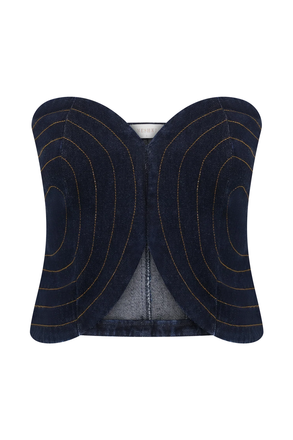 Tully Strapless Topstitch Denim Top Indigo Blue