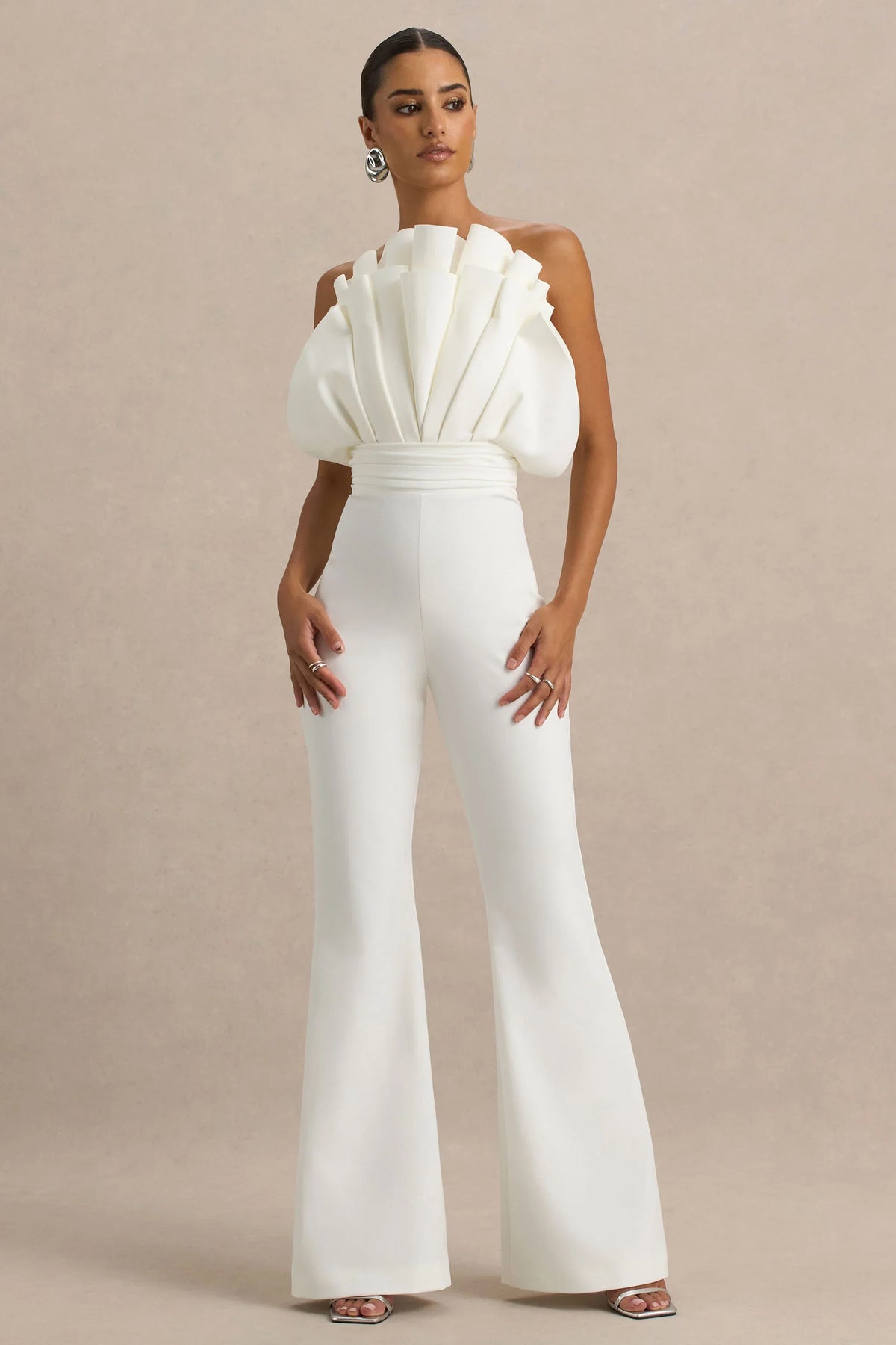 Riga White Ruffled Asymmetric Jumpsuit