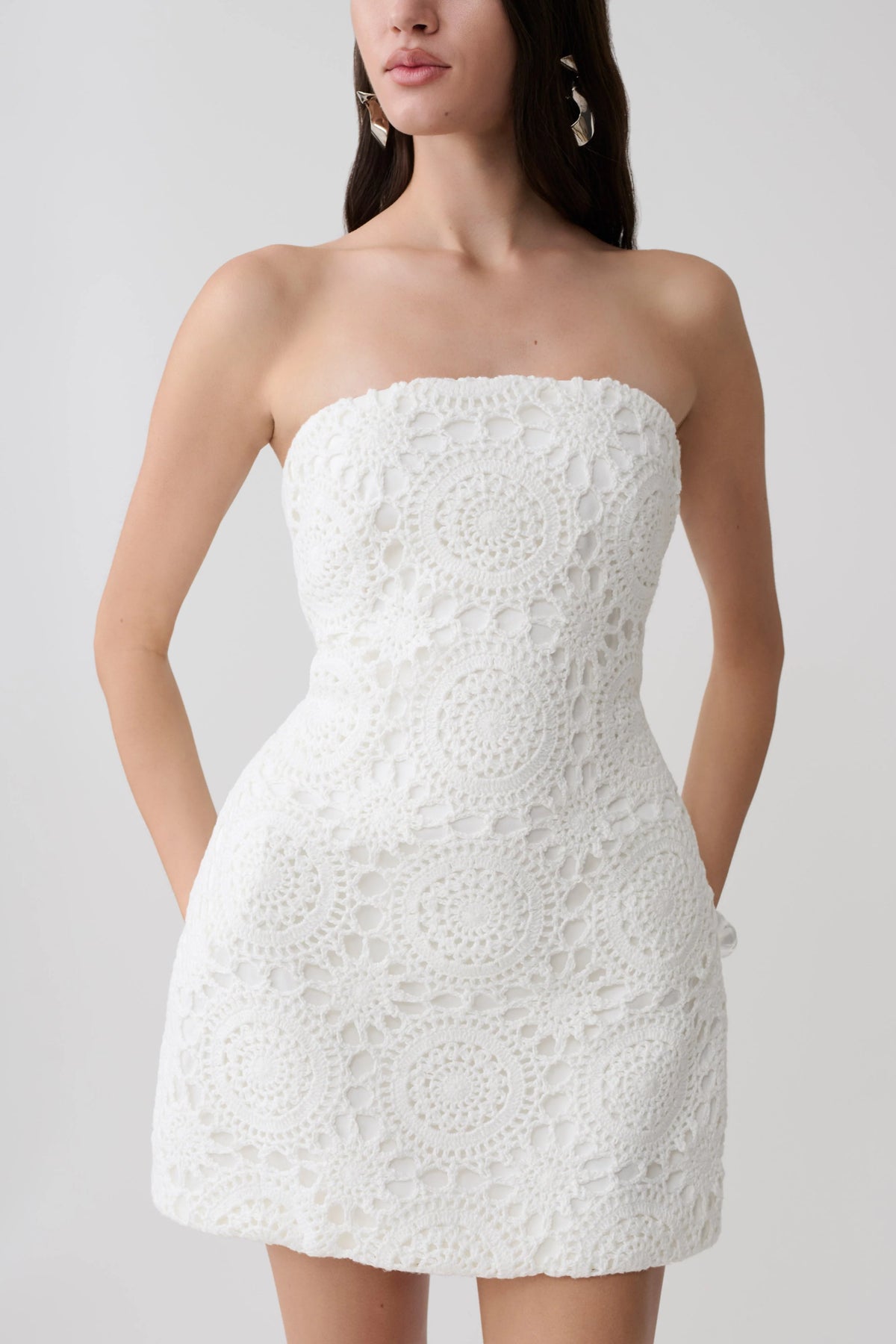 Stasia Strapless Crochet Mini Dress White