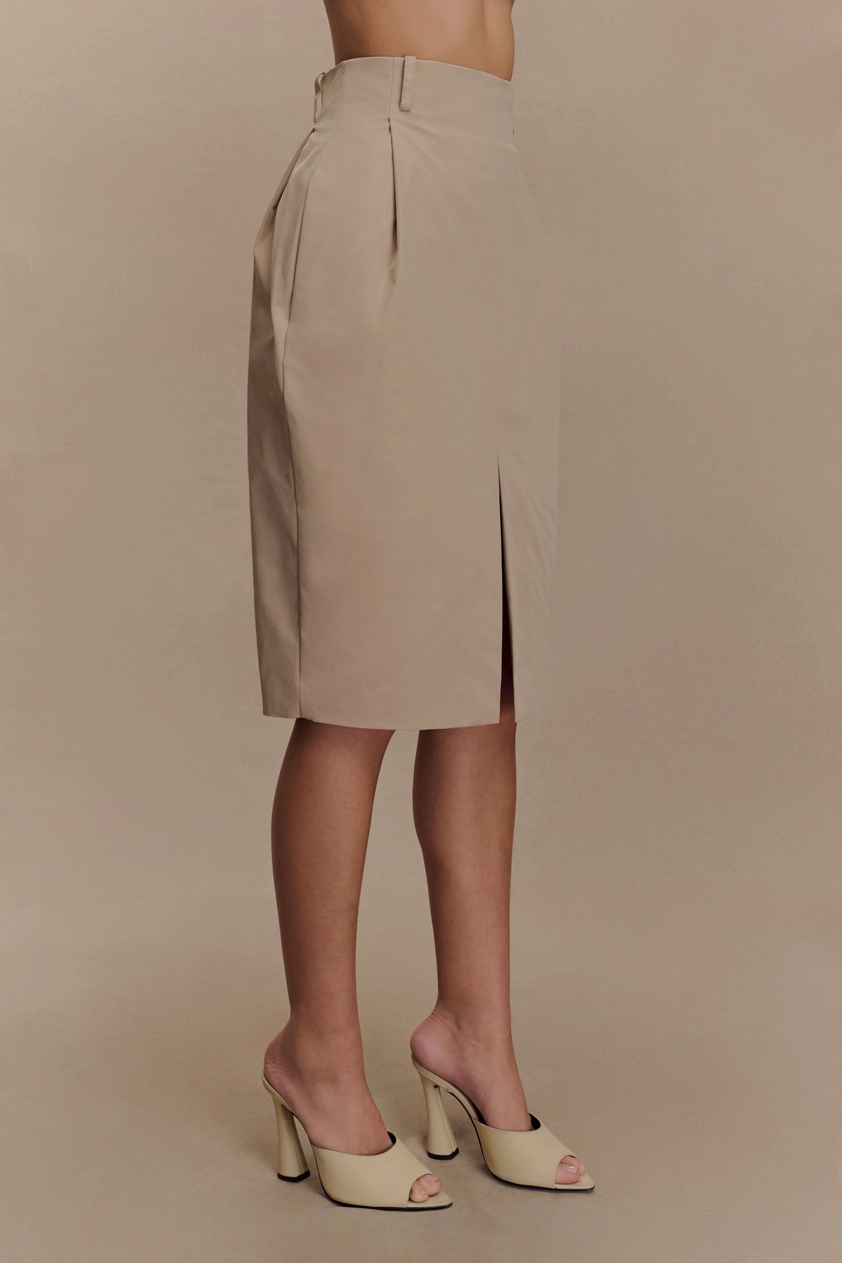 Vera Twill Split Front Midi Skirt Camel