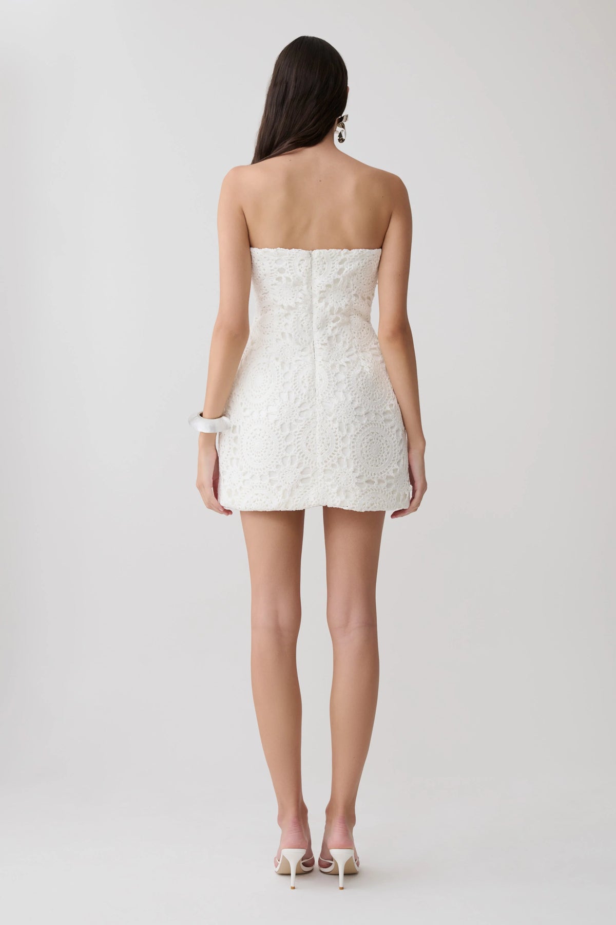 Stasia Strapless Crochet Mini Dress White